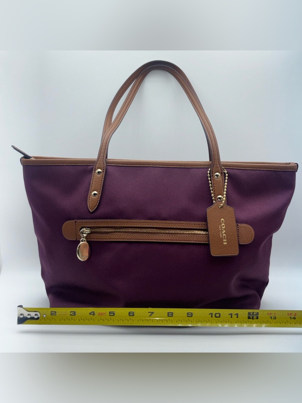 Coach Sawyer Plum Canvas & Leather Tote Bag Gold Hardware Charm F37237 G9075 - Picture 14 of 16